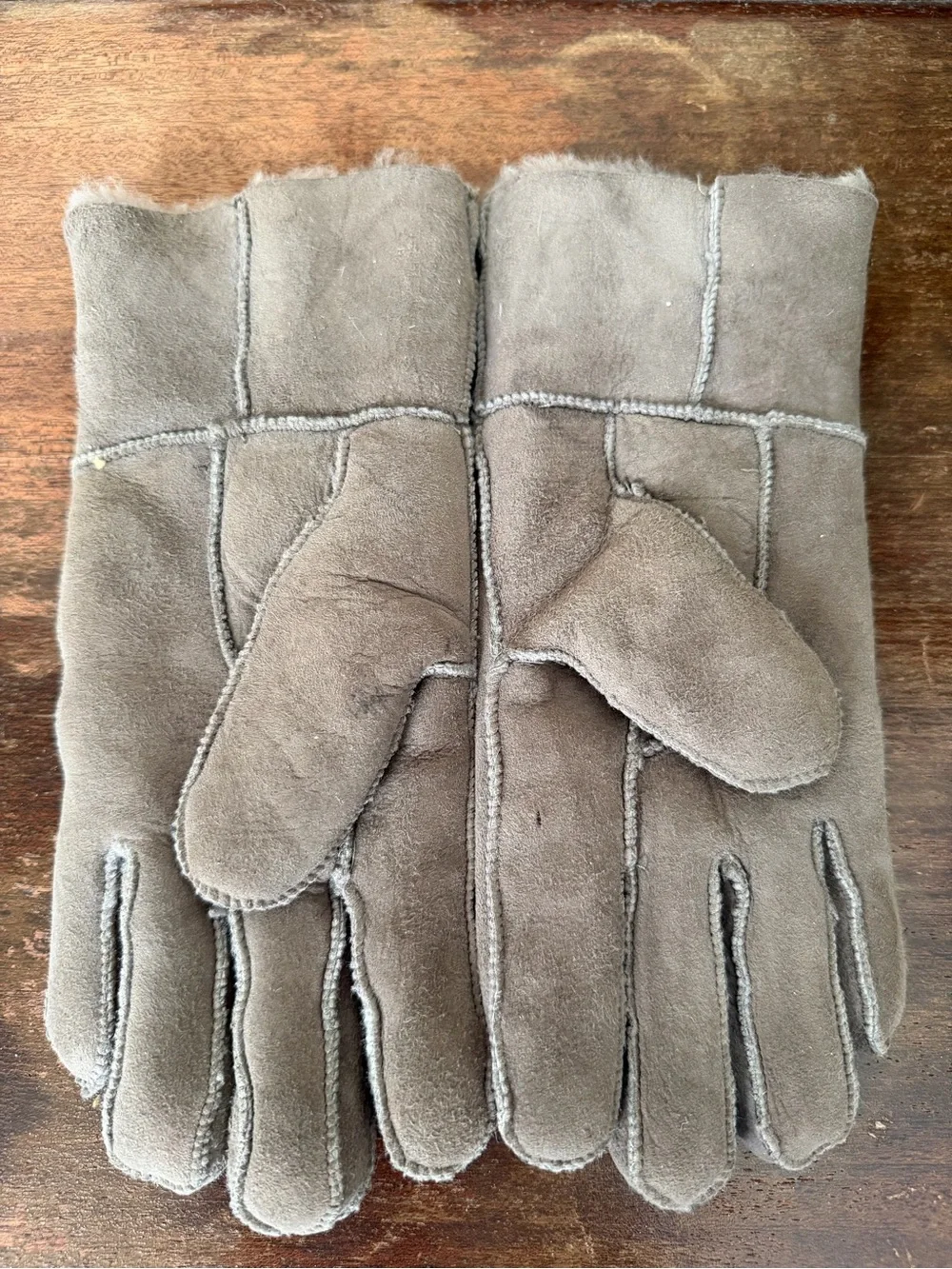 UGG Grey Suede Shearling-Trim Gloves